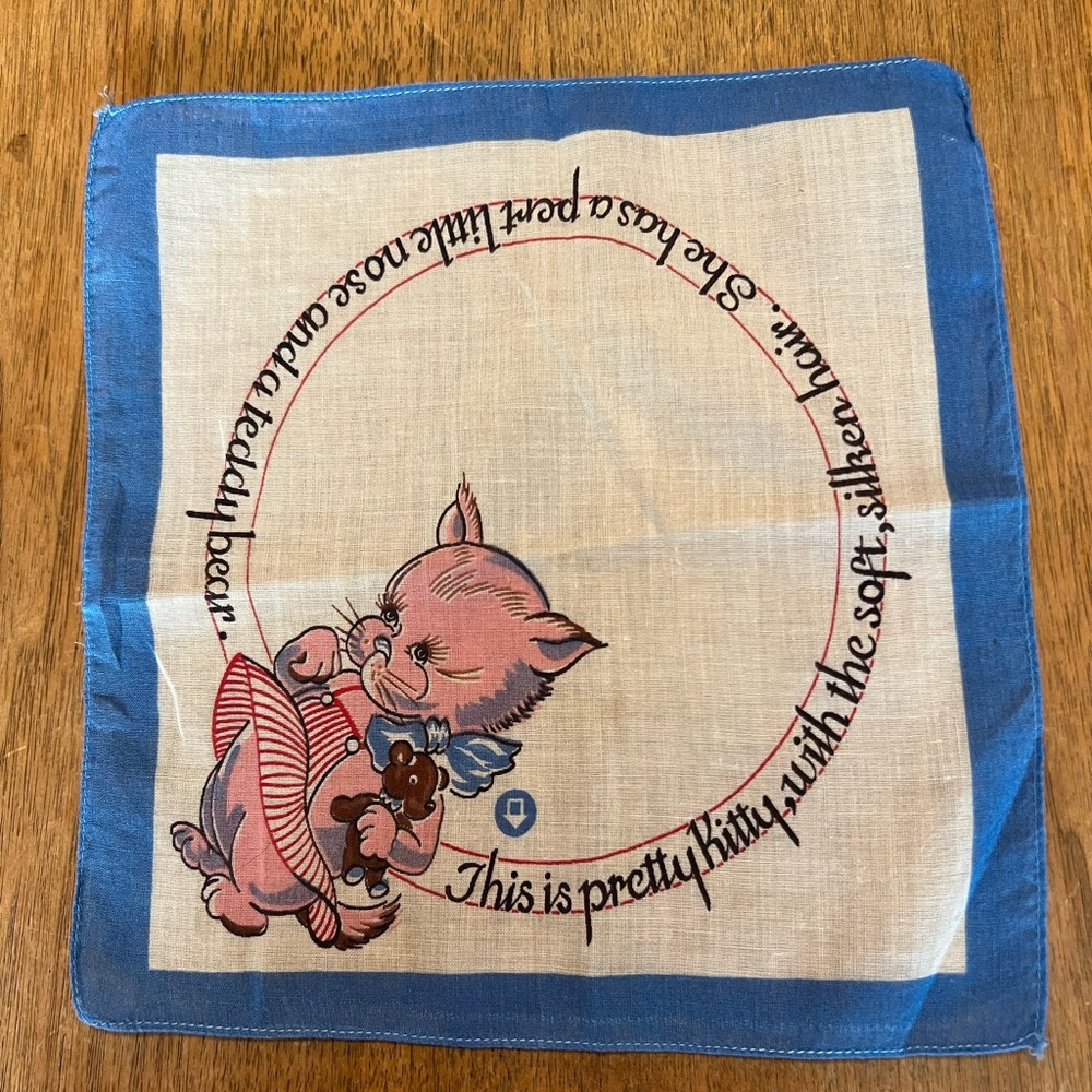 “Pretty Kitty” Childs Hankie with Teddy Bear